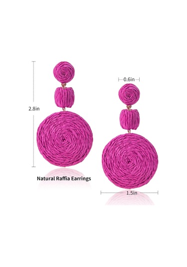 Kadınlar İçin Raffia Top Küpeler, Statement Raffia Yuvarlak Damla Turuncu