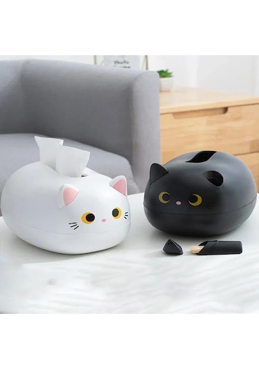 Siyah-kawaii Kedi Doku Kutusu Oturma Odası Peçete Depolama Mutfak Kağıdı Konteyner Masaüstü Tuvalet Tutucu Banyo Yurdu İçin