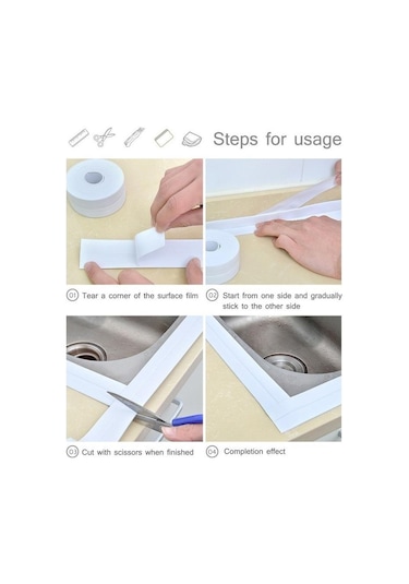 Beyaz Lavabo Banyo Sızdırmazlık Şeridi Bant Beyaz Pvc Kendinden Yapışkanlı Su Geçirmez Duvar Sticker Banyo Mutfak İçin 2.2cm X 330cm