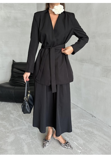 Siyah Elegant Kuşaklı Ceket Siyah