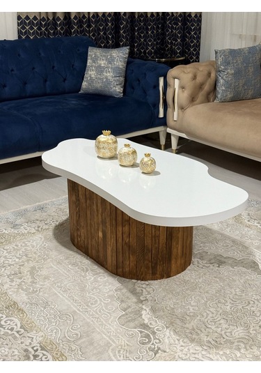 Asimetrik Bulut Model 120x60 Cm Kalın Kenarlı Orta Sehpa Kahverengi Orta Sehpa Kahverengi