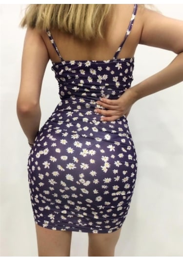 Pink Life Askılı Sandy Kumaş Mini Elbise-mor Çiçek Mor
