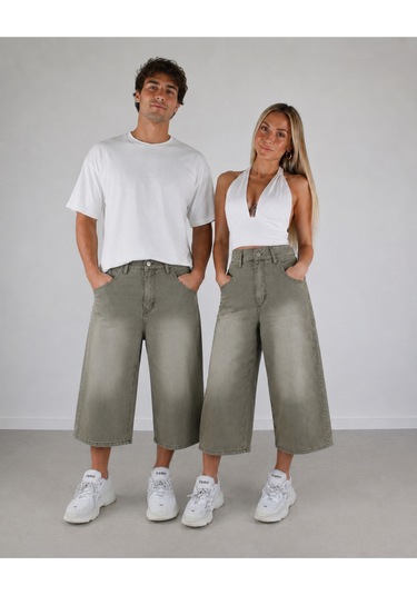 St.poll Y2k Yıkama Unisex Baggy Şortolon Bej