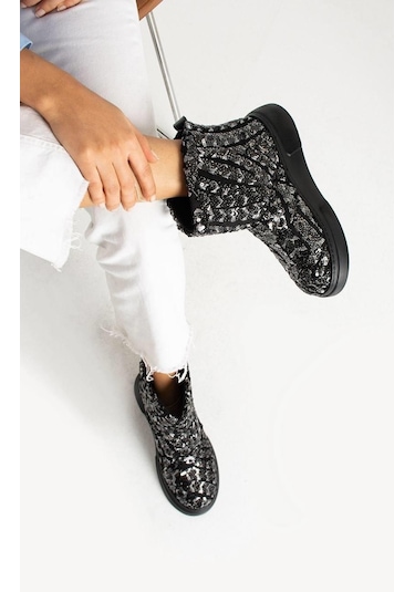 Paris Siyah Barak Nakışlı Günlük Bot-siyah Siyah