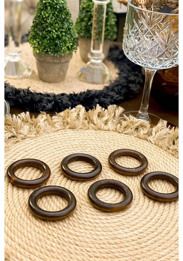 12'li Kahverengi Vintage Ahşap Halka Peçete Yüzüğü