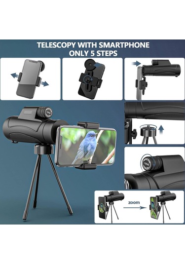 Yetişkinler İçin Akıllı Telefon Tutucu Tripodlu 10x42 Monoküler Teleskop, Hd Bak4 Prısm