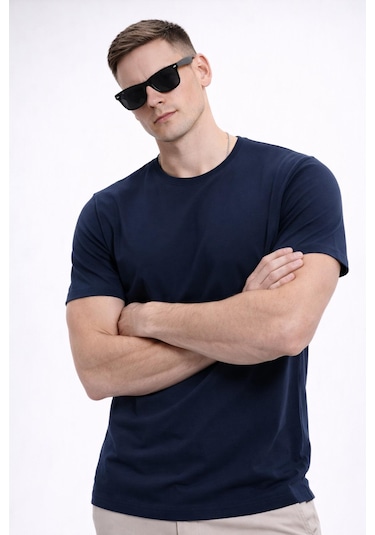 Freemen Erkek/unisex Bisiklet Yaka Basic Tişört %100 Pamuk-371 Lacivert