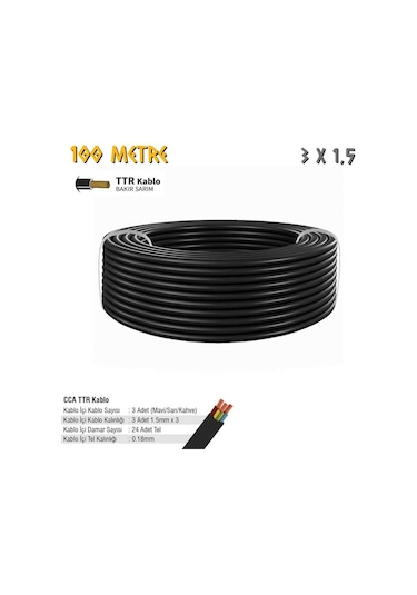 Sgs Elektrik Tesisat Kablosu - 3x1.5 Cca Ttr 24x0.18 - Siyah - 100 Mt.