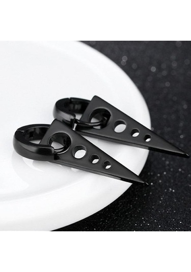 Siyah Erkekler İçin İçi Boş Üçgen Paslanmaz Çelik Halka Küpe Siyah