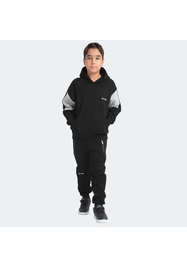 Slazenger LAYNE Çocuk Kapüşonlu Cepli Siyah / Gri Sweatshirt