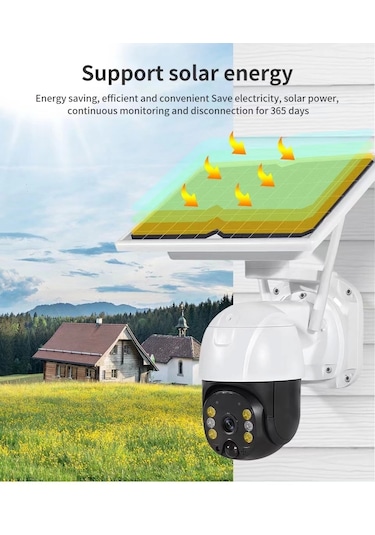 Wifi Uygulamalı Gece Görüşlü Solar Güneş Enerjili Kamera Akıllı Dış Mekan Güvenlik Kamerası