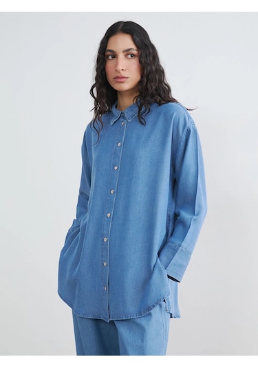 Lc Waikiki İndigo Kadın Jean Gömlek Tunik Indigo