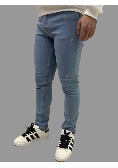 Erkek Dar Paça Tırnaklı Newone Buz Mavisi Kot Pantolon Buz Mavisi