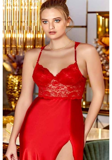 Jeremi Dantelli Saten 6'lı Set Kırmızı