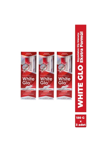 White Glo Ekstra Beyazlatıcı Diş Macunu 150 G + Diş Fırçası x 3