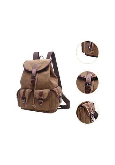 Suntek Kanvas Sırt Çantası Okul Yürüyüş Satchel Çanta Kahve Rengi Kahverengi