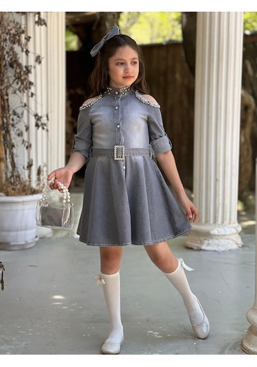 Uğurböceğiçocuk Vildan Omuz Taşlı Püsküllü Kız Çocuk 5'parça Elbise 001