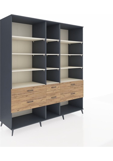 Kronos Dolap 12 Raflı 6 Çekmeceli 220x59x243 Antrasit-aytaşı/çam Aytası/atlas Çam