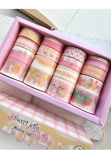 Dikdörtgen Vintage Washi Tape Bant Yapışkanlı Maskeleme Kağıdı Desenli Bant 20'li - Sweet Jelly 1