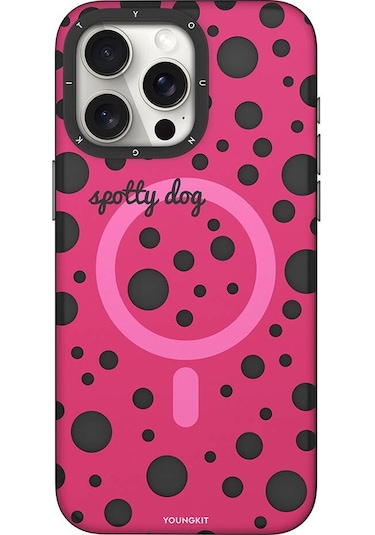 iPhone 14 Pro Max Uyumlu Kılıf Magsafe Özellikli Polka Dot Desenli Youngkit Spots Serisi Kapak Pembe