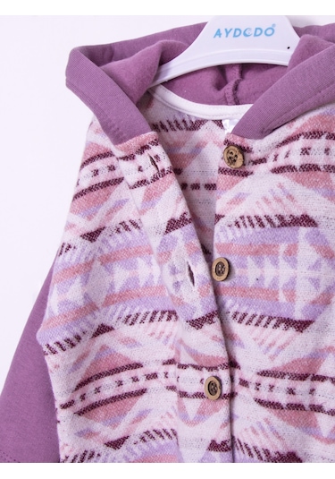 Aydodo Lila Etnik Desen Kapşonlu Bebe Tulum Lila