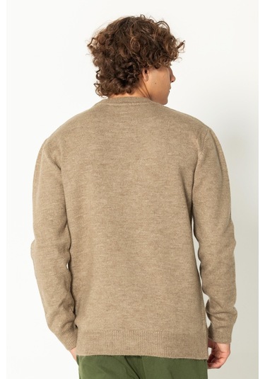 Erkek Kaşmir Dokulu Bisiklet Yaka Şık Triko Kazak Vizon