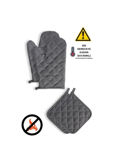 Yanmaz Ve Isıya Dayanıklı Fırın Eldiveni Ve Tutacak 2 Eldiven, 2 Tutacak Füme