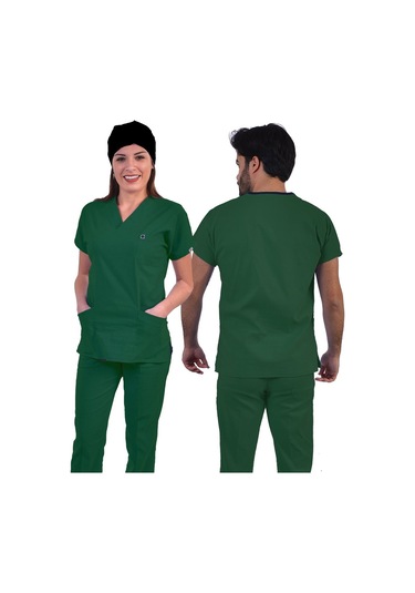 İba Medikal Avcı Yeşili Flexcool Likralı Doktor Hemşire Scrubs Unisex