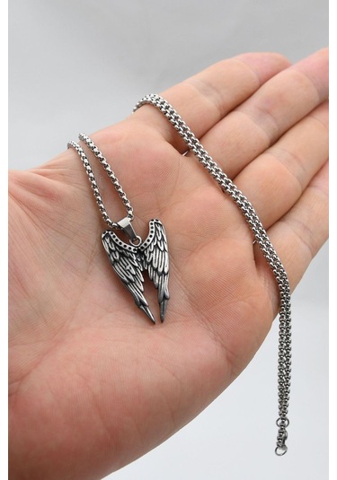 Kanat Motifli Kolye Paslanmaz Çelik Zincir 902298 Gümüş