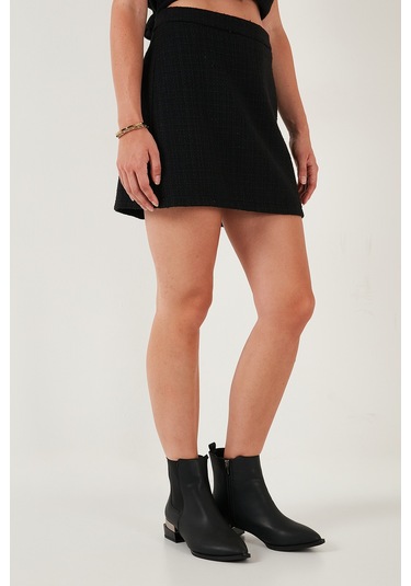 Lela Pamuk Ve Yün Karışımlı Slim Fit Mini Boy Tüvit Bayan Etek 611Au086 Siyah