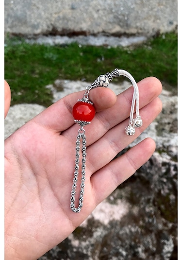 Kehribar Taşlı 925 Ayar Gümüş Anahtarlık