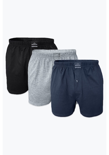 Malabadi Erkek Siyah Gri Füme 3 Lü Paket Geniş Kalıp Büyük Beden Boxer %100 Pamuk Battal Boy 3m024 Siyah-gri-füme