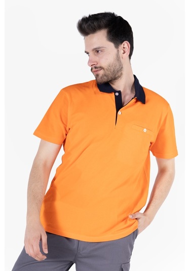 T-shirt %100 Pamuk Polo Yaka Fleto Cepli %100 Pamuk Turuncu