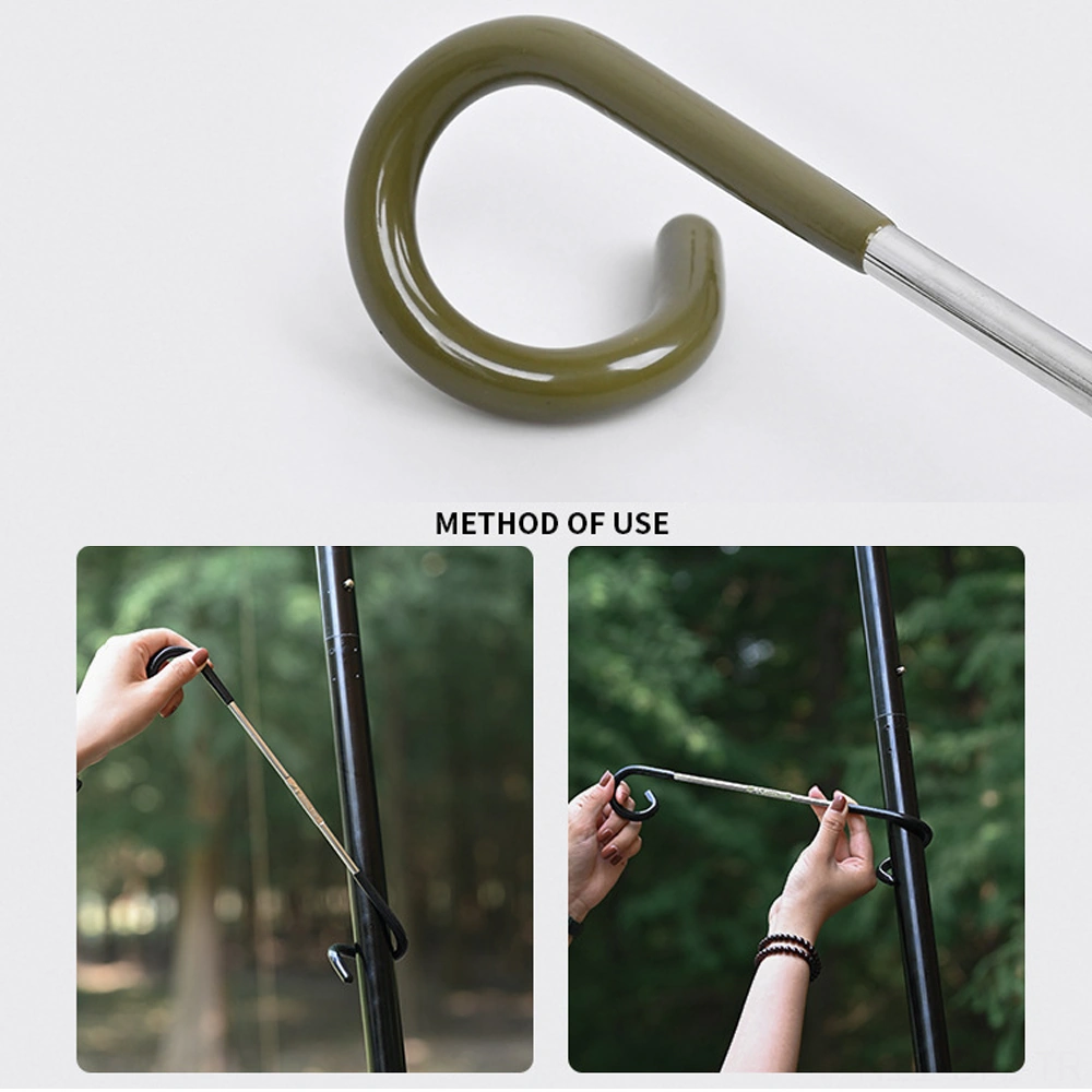 Dofolink Stainless Steel Çadır Feneri Asma Kolu - İki Başlı Kaymazlı Kanca, Spiral Taşınabilir, Siyah Siyah