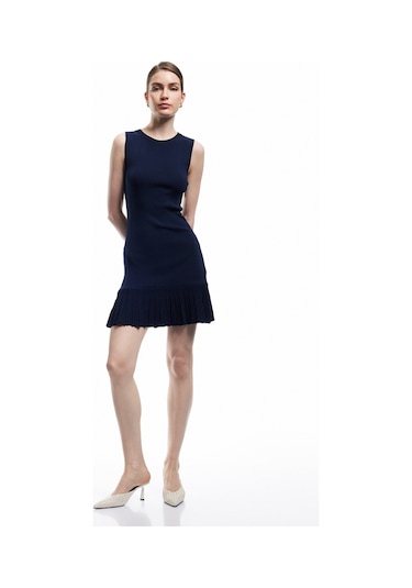 Koton Koton X Melis Ağazat - Etek Ucu Fırfırlı Midi Boy Kolsuz Bisiklet Yaka Triko Elbise Lacivert 5sak80009ht Lacivert