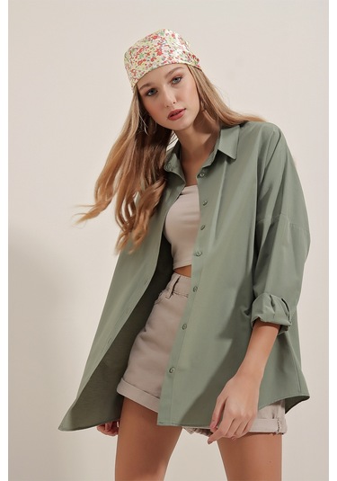 Bigdart 3900 Oversize Uzun Basic Gömlek - Haki 001