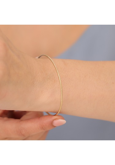 925 Ayar Altın Mikron Kaplama Desenli Ajda Bilezik - Bv00101 Gold