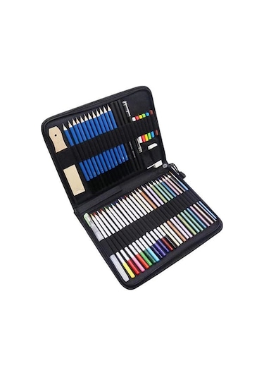 Mufunye 51 Parçalık Sanat Seti - 12 Kurşun, 12 Metalik, 12 Suluboya Kalemi, Fırça Ve Aksesuarlar İçeren Taşıma Çantası Diğer