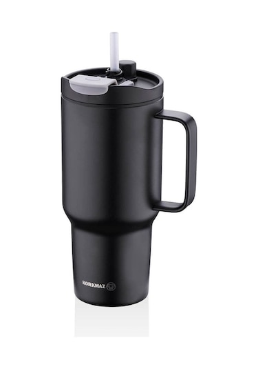 Korkmaz A5577 Freedom 1 Litre Siyah Pipetli Bardak Termos Siyah