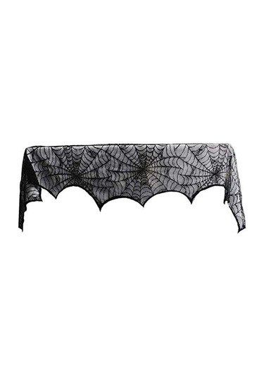 Youmex Halloween Dekorasyonu İçin Siyah Örümcek Ağı Desenli Polyester Kamin Örtüsü - 46x244 Cm, Esnek Ve Yıkama Uygun, Korkunç Ambiyans Oluşturucu