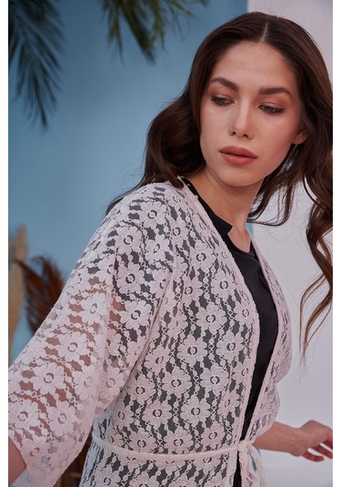 Remsa Mayo Üzerine Önü Açık Pareo 498-486 Kırık Beyaz Beyaz