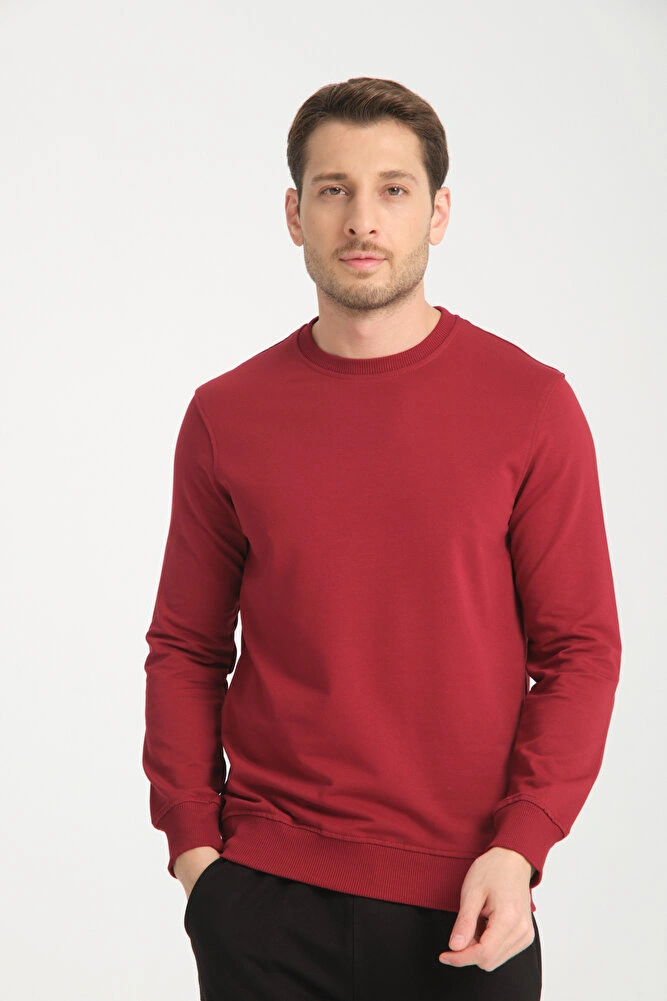 Bisiklet Yaka Basic İnce Mevsimlik Sweatshirt Rd23ye581001 Bordo