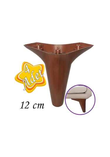 4 Adet Zelve 12 Cm Ceviz Ahşap Desenli Lüx Mobilya Kanepe Sehpa Ünite Koltuk Ayağı Baza Ayak