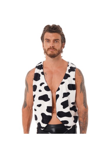 Kolsuz Yelek Siyah Ve Beyaz İnek Baskılı Flanel Yelek Erkekler İçin Tops Cosplay Kostüm Siyah