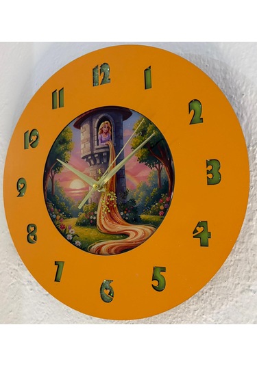 Kişiye Özel İsimli Çocuk Odası Duvar Saati Epoksi Dolgulu 35 Cm Masallar Serisi Turuncu