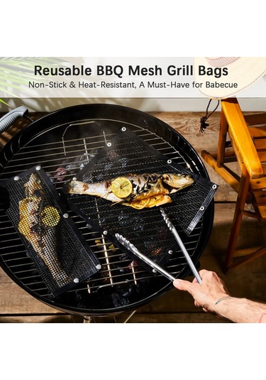 Moveevo Büyük Boy Teflon Izgara Torbası - Yeniden Kullanılabilir, Yapışmaz Ve Isıya Dayanıklı 27x22cm Siyah