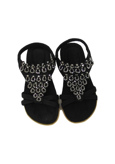 GUJA BLG22Y121 SİYAH KIZ ÇOCUK ARKADAN LASTİKLİ TAŞLI SANDALET Siyah