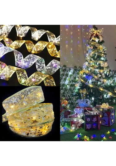 Neevoyu 5m 50 Led Renkli Işıklı Noel Ribbon, Pilli Sürekli Açık, Noel Ağacı Hediyelik Dekorasyon Işığı