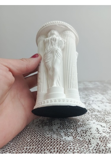 Antik Sütun Heykel Şamdan, Obje, El Yapımı, Ev Dekoru, Masa Dekoru Beyaz