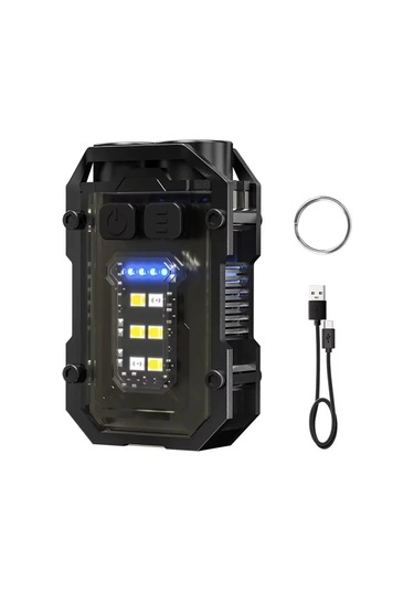 Yüksek Güç Edc Anahtarlık Usb Şarj Edilebilir Led El Feneri Siyah